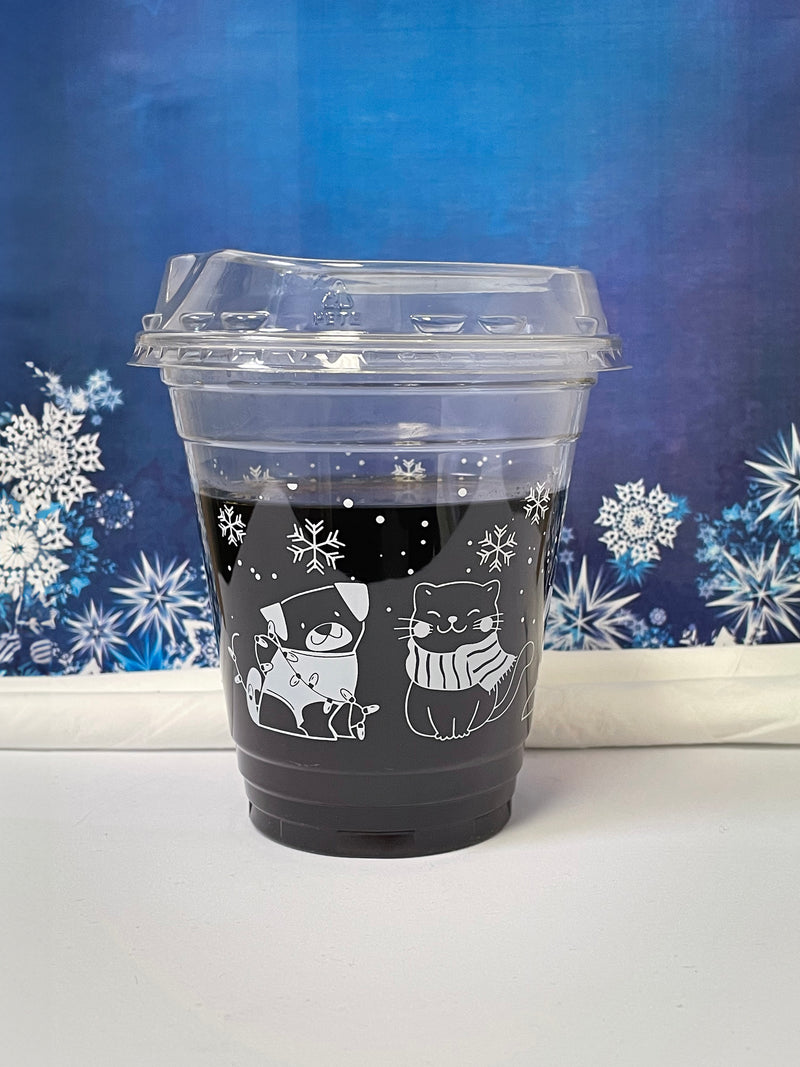 12 oz. Holiday Recyclable Plastic Cup - Sip, Sit, & Stay (White) - THE CUP STORE
