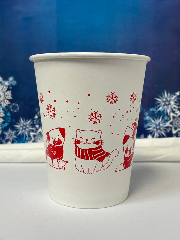 12 oz. Holiday Recyclable Paper Cup - Sip, Sit, & Stay (Red) - THE CUP STORE