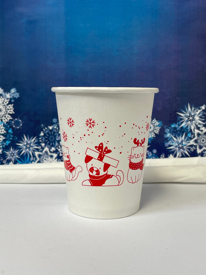 8 oz. Holiday Recyclable Paper Cup - Sip, Sit, & Stay (Red) - THE CUP STORE