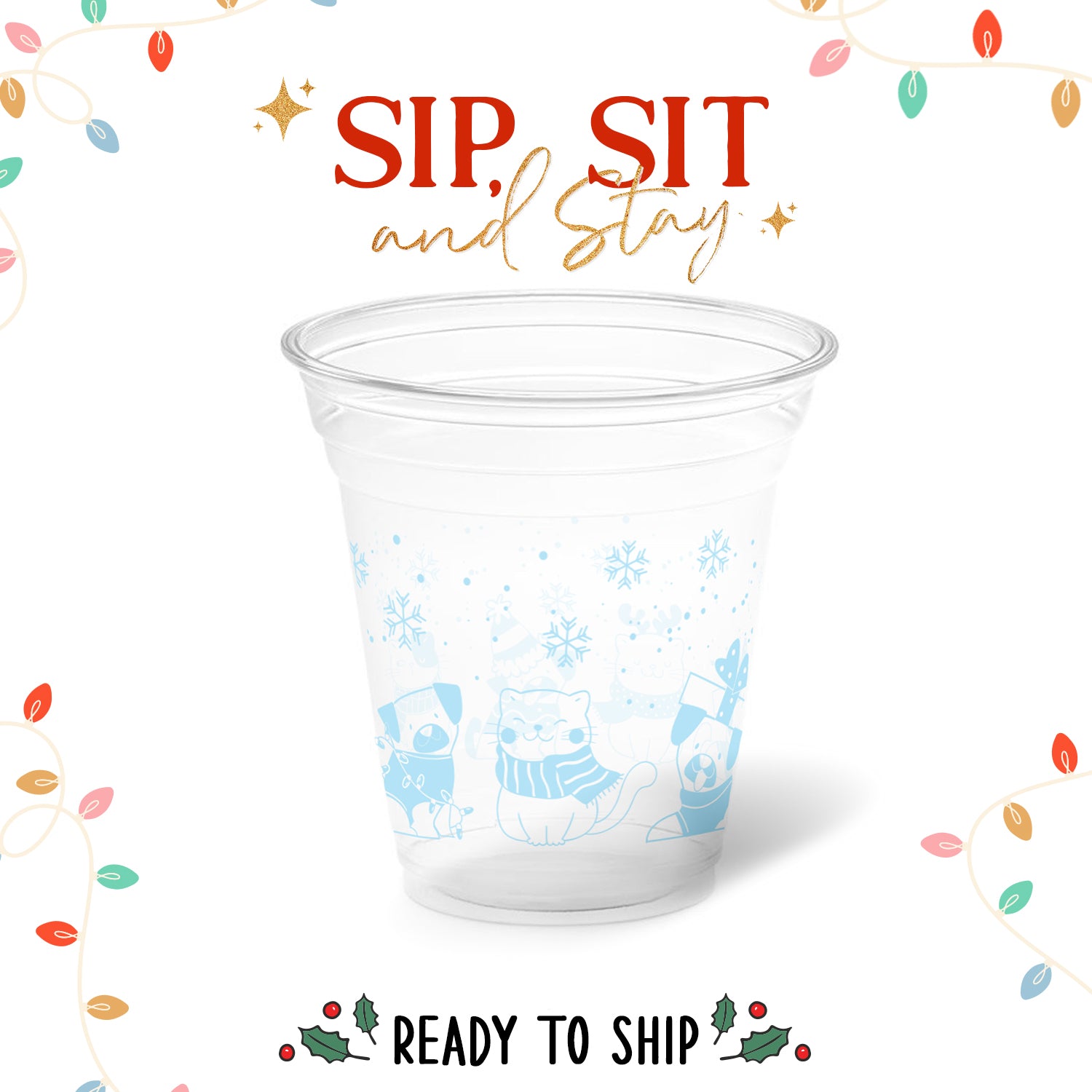 Holiday 16oz Custom Printed Clear Plastic PET Cups