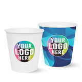 Two 10 oz. Multicolor Recyclable Paper Cup with "Your Logo Here" on white background