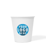 10 oz custom printed recyclable paper cup with "Your Logo Here" on white background