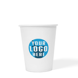 12 oz custom printed recyclable paper cup with "Your Logo Here" on white background