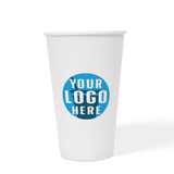 16 oz custom printed recyclable paper cup with "Your Logo Here" on white background