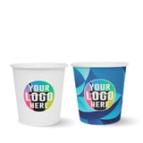 Two 4 oz. Multicolor Recyclable Paper Cup with "Your Logo Here" on white background.