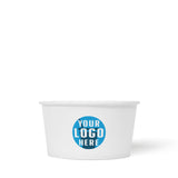 12 oz custom printed recyclable paper food container with "Your Logo Here" on white background