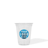 7 oz plastic cup with "Your Logo Here" printed on center, white background.