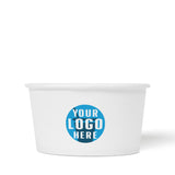 8 oz custom printed recyclable paper food container with "Your Logo Here" on white background