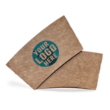 Kraft Brown Coffee Sleeve with "Your logo her", on top of blank brown sleeve on a white background