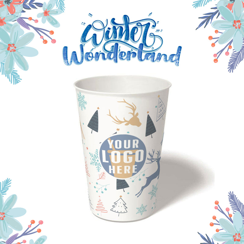 16 oz. Holiday Recyclable Paper Cup – Custom Winter Wonderland