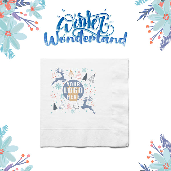 Holiday Premium White Beverage Napkin – Custom Winter Wonderland