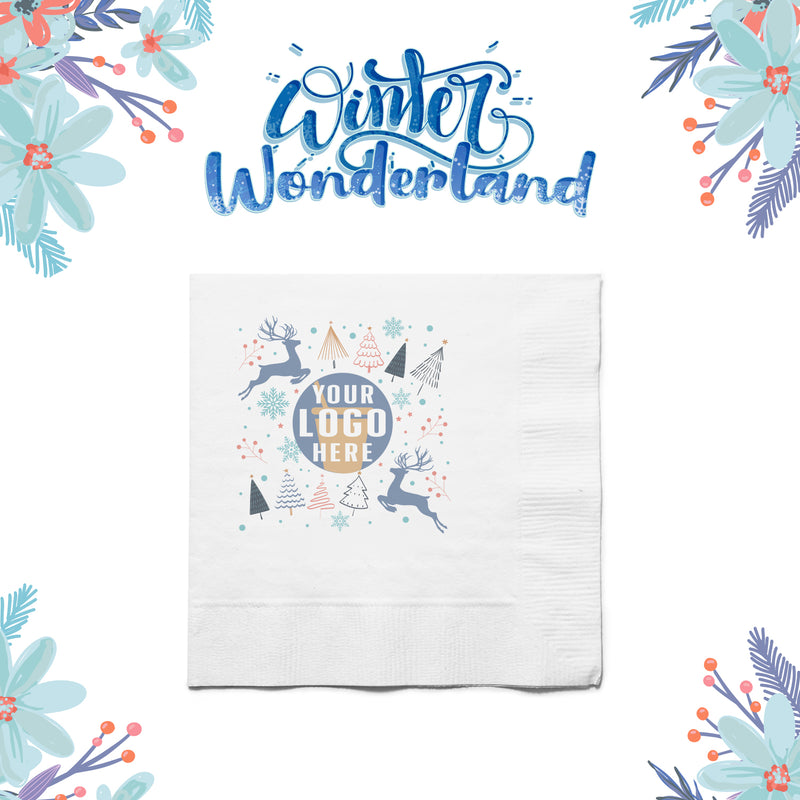 Holiday Premium White Beverage Napkin – Custom Winter Wonderland