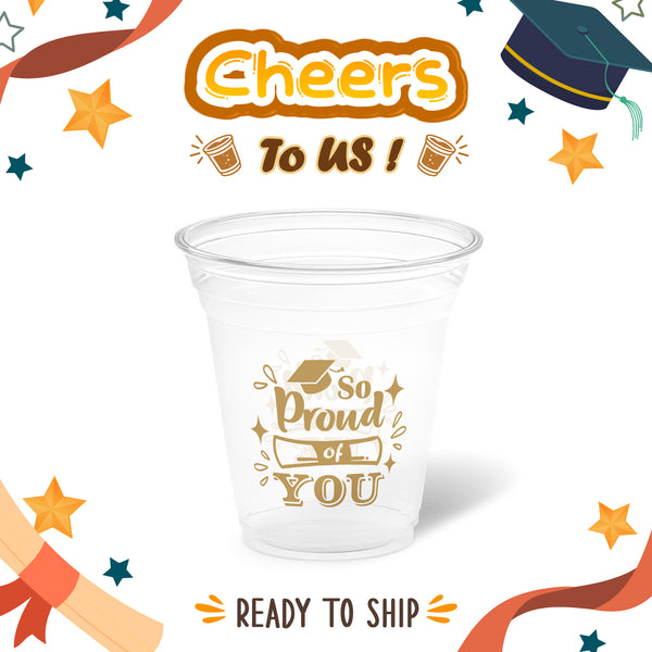 12 oz. Graduation Recyclable Plastic Cup – Cheers to us (Khaki) - THE CUP STORE