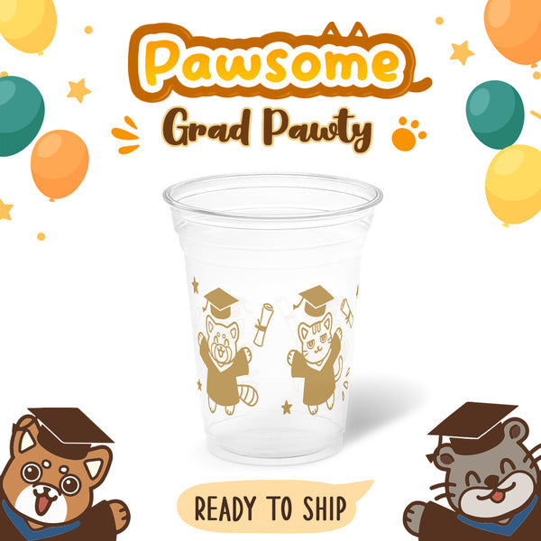 10 oz. Graduation Recyclable Plastic Cup - Pawsome Grad Pawty (Khaki) - THE CUP STORE