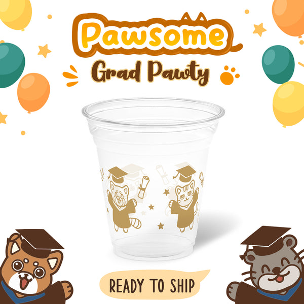 12 oz. Graduation Recyclable Plastic Cup - Pawsome Grad Pawty (Khaki) - THE CUP STORE