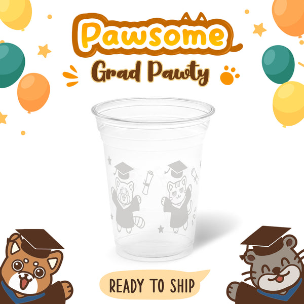 10 oz. Graduation Recyclable Plastic Cup - Pawsome Grad Pawty (White) - THE CUP STORE