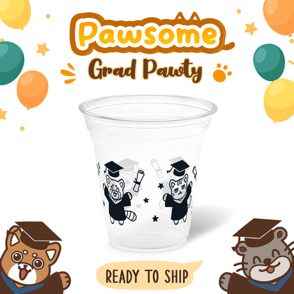 12 oz. Graduation Recyclable Plastic Cup - Pawsome Grad Pawty (Black) - THE CUP STORE