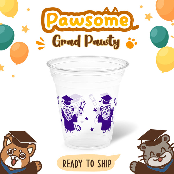 12 oz. Graduation Recyclable Plastic Cup - Pawsome Grad Pawty (Blue) - THE CUP STORE