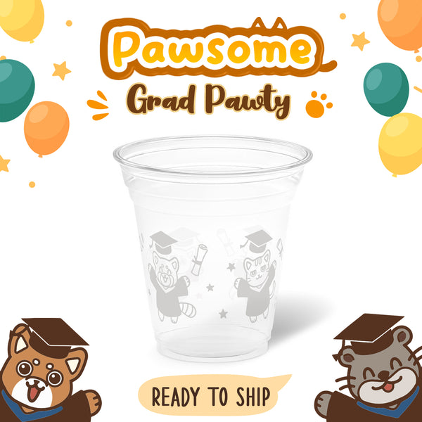 12 oz. Graduation Recyclable Plastic Cup - Pawsome Grad Pawty (White) - THE CUP STORE