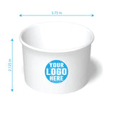 16 oz. custom printed recyclable paper food container with ‘Your Logo Here’, showing measurements and artwork rules.