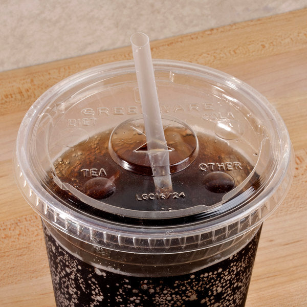 Flat Straw Lid For 12/16/20/24 oz. Compostable Plastic Cup 1000/Case